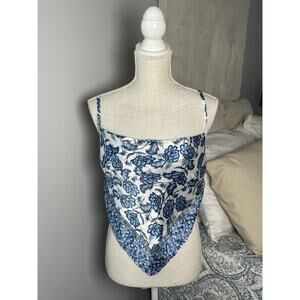 Japna Women’s Crop Tops Lot Size L Pink Floral Halter & Blue Scarf Bandana Top